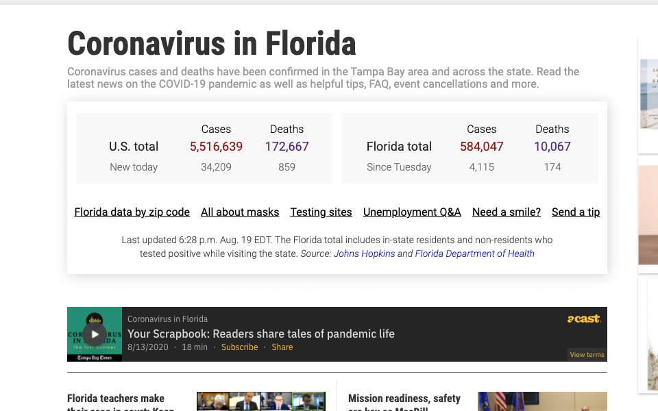 Charts, Obits And A Scrapbook: How The Tampa Bay Times Is Telling The Story Of The Coronavirus